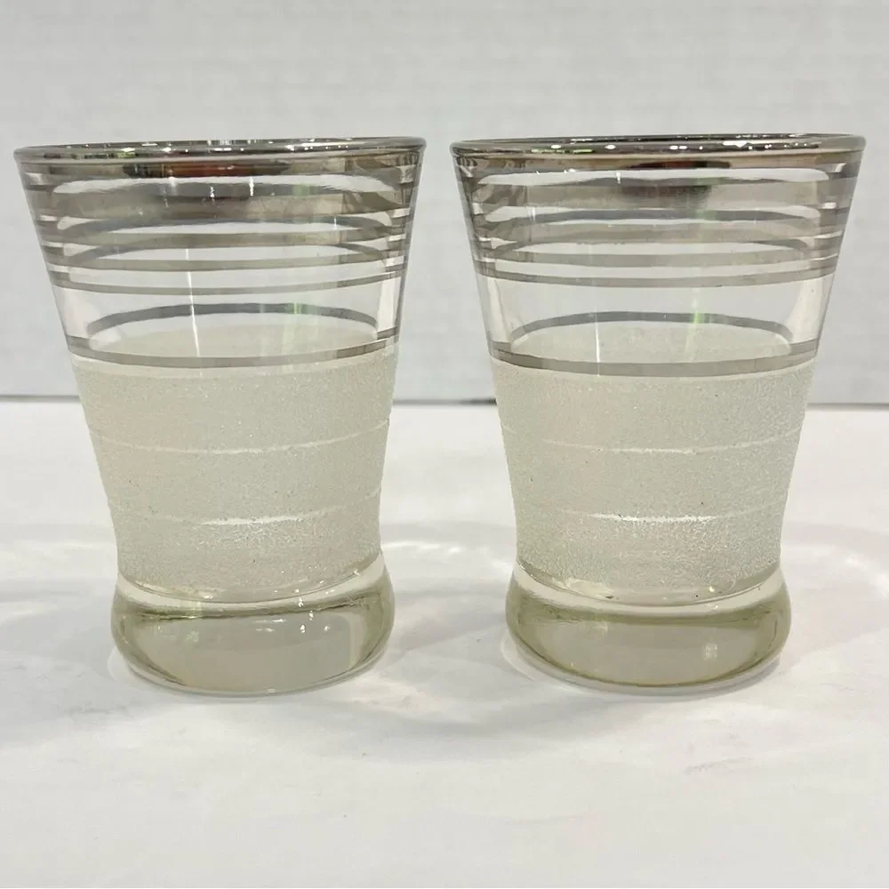 West Virginia Glass Frost Nip Platinum Cocktail Cordial Glasses Vintage Set of 2